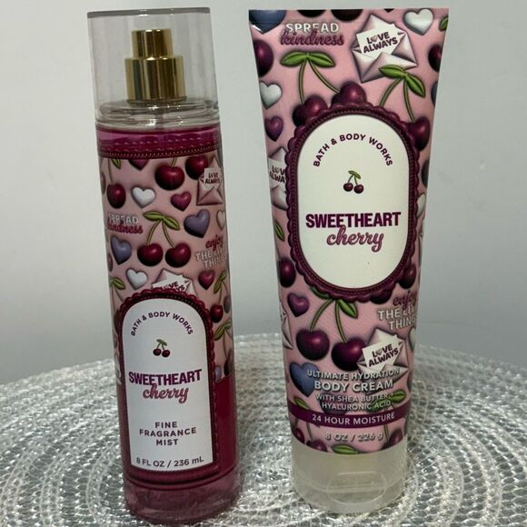 BBW Sweetheart Cherry Fine Fragrance Mist and Body Cream Set of 2 NWT - Picture 1 of 2
